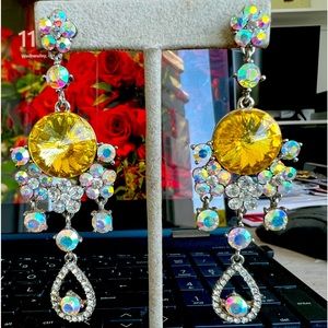 Yellow & Silver Elegant Chandelier Earings